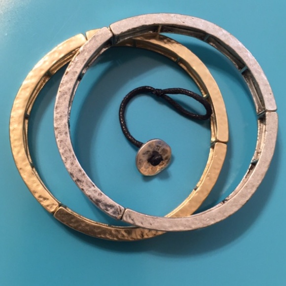 J. Jill Jewelry - J.Jill Stretch Bracelet Set Silver & Gold Metal with elastic Button Tie